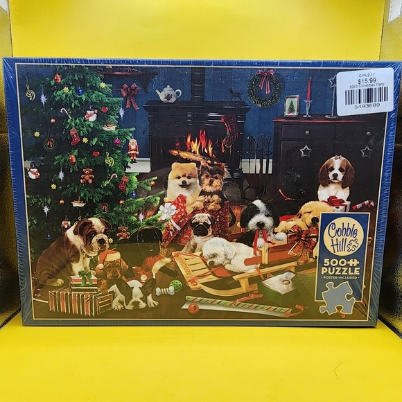 New- Cobble Hill Christmas Puppies Jigsaw Puzzle 500 Piece w Poster -Sealed - Picture 1 of 4